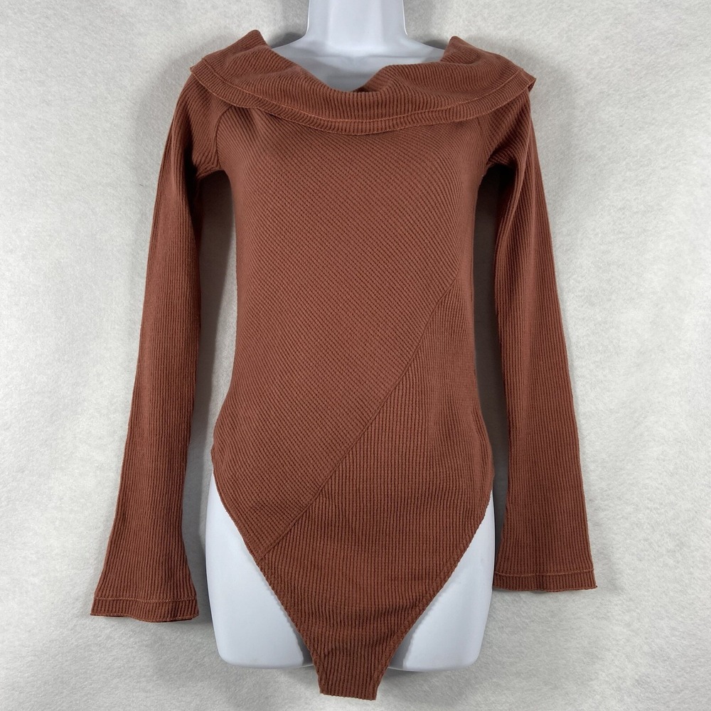 Intimately Free People Top Women's Large Brown Bodysuit Long Sleeves NWOT